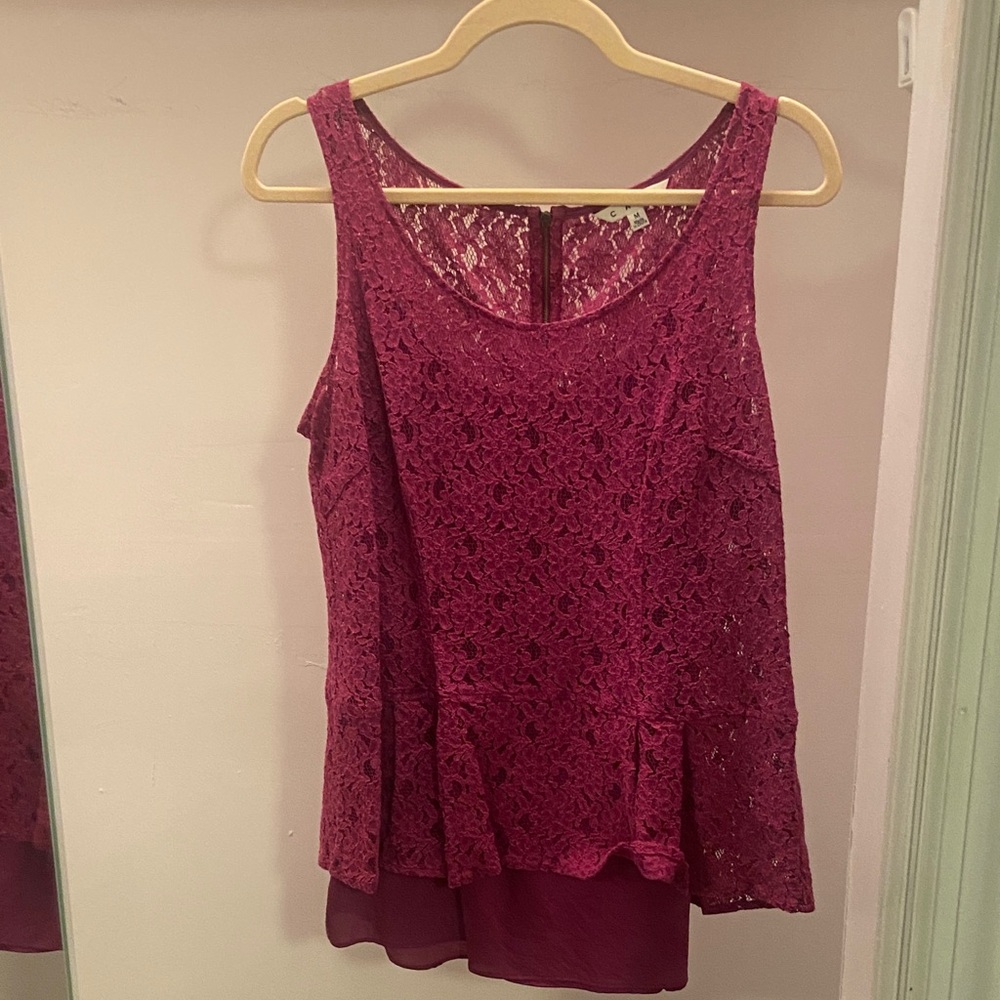 CAbi Burgundy Lace Peplum Camisole